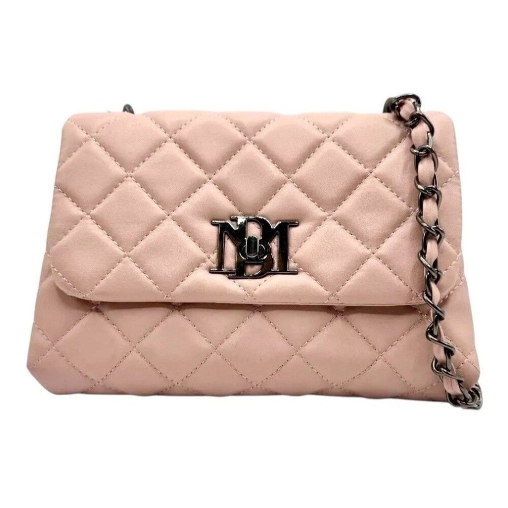 Badgley Mischka Quilted Crossbody Bag Blush‎ Pink Chain Strap Gun Metal NWT